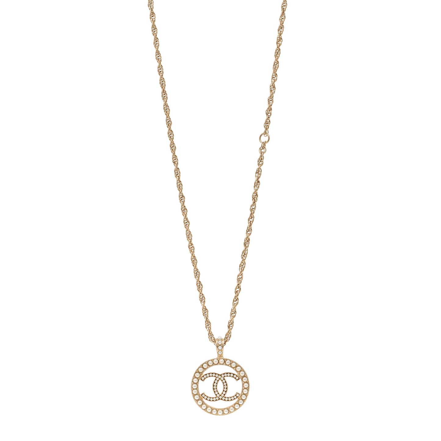 Pearl CC Round Pendant Necklace Gold