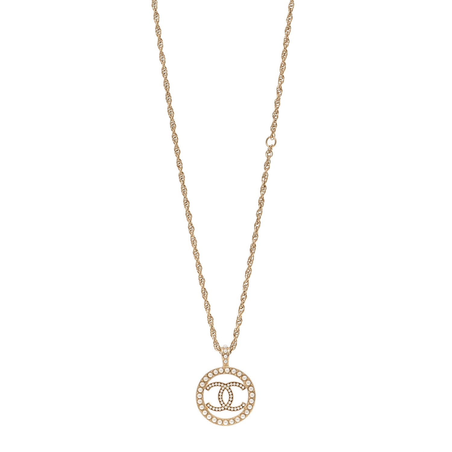 Chanel Pearl CC Round Pendant Necklace Gold 1 of 6