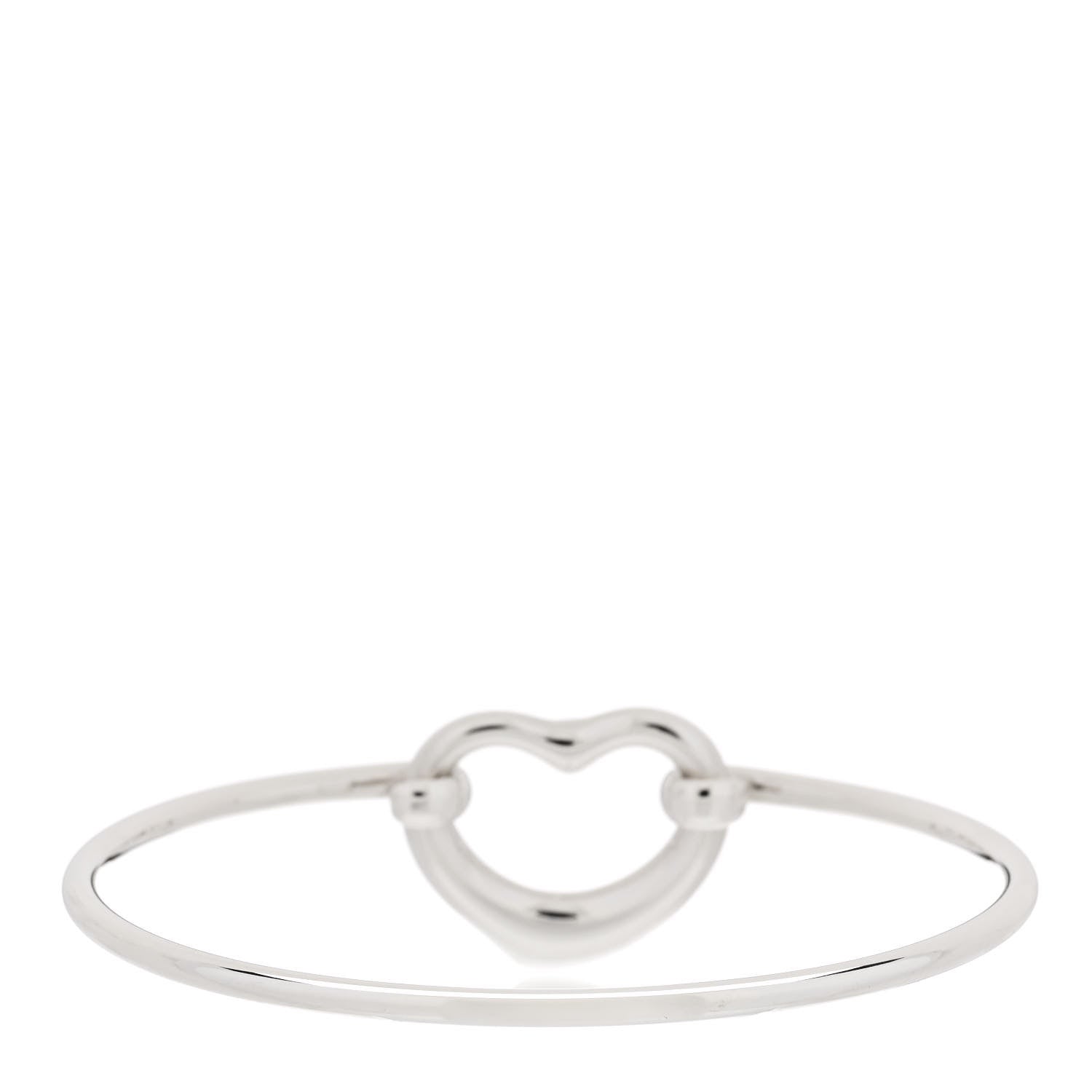 Tiffany Sterling Silver Diamond Elsa Peretti Open Heart Bangle Bracelet 2 of 3