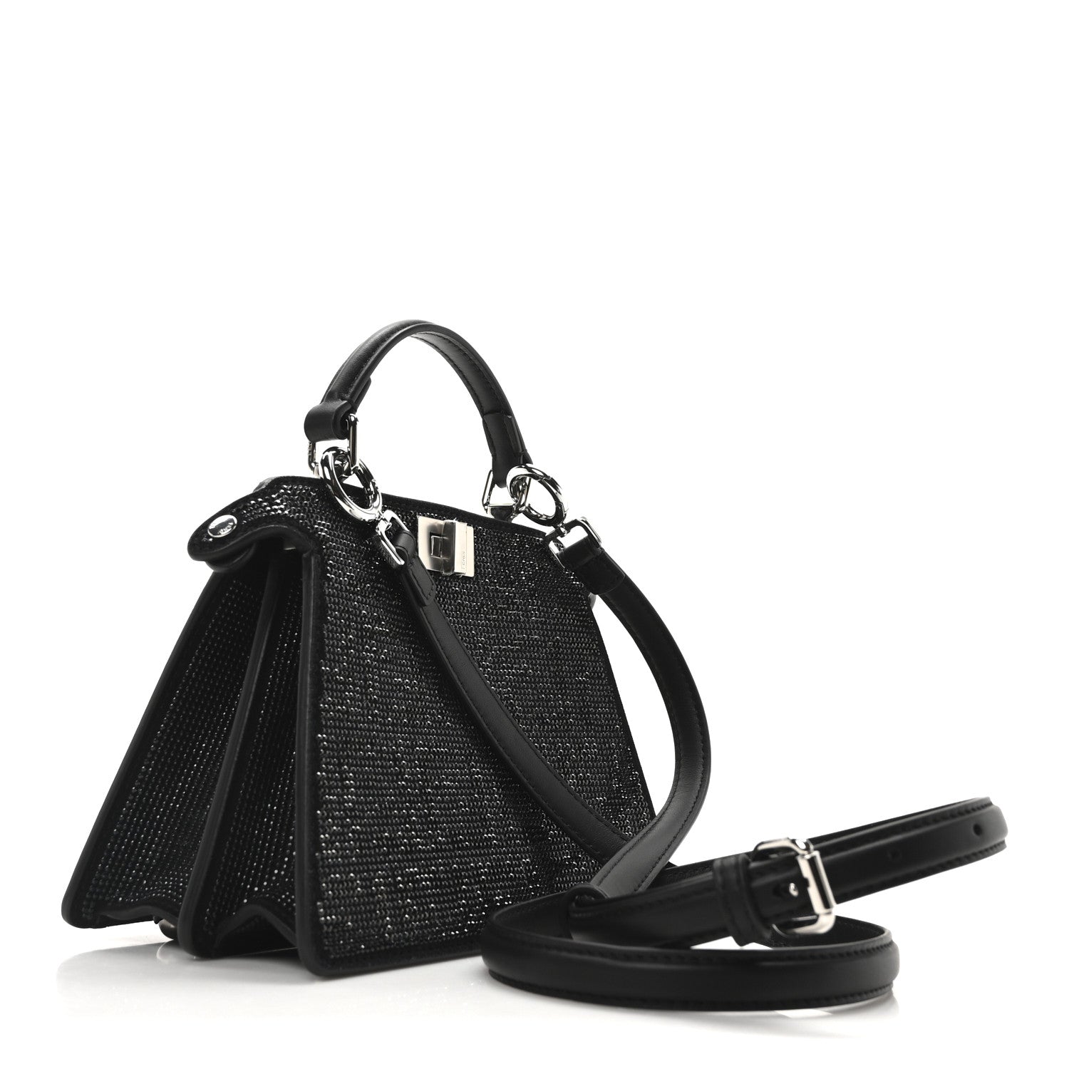 Fendi Crystal Shiny Nappa FF Petite Peekaboo I SEE U Satchel Black 3 of 10