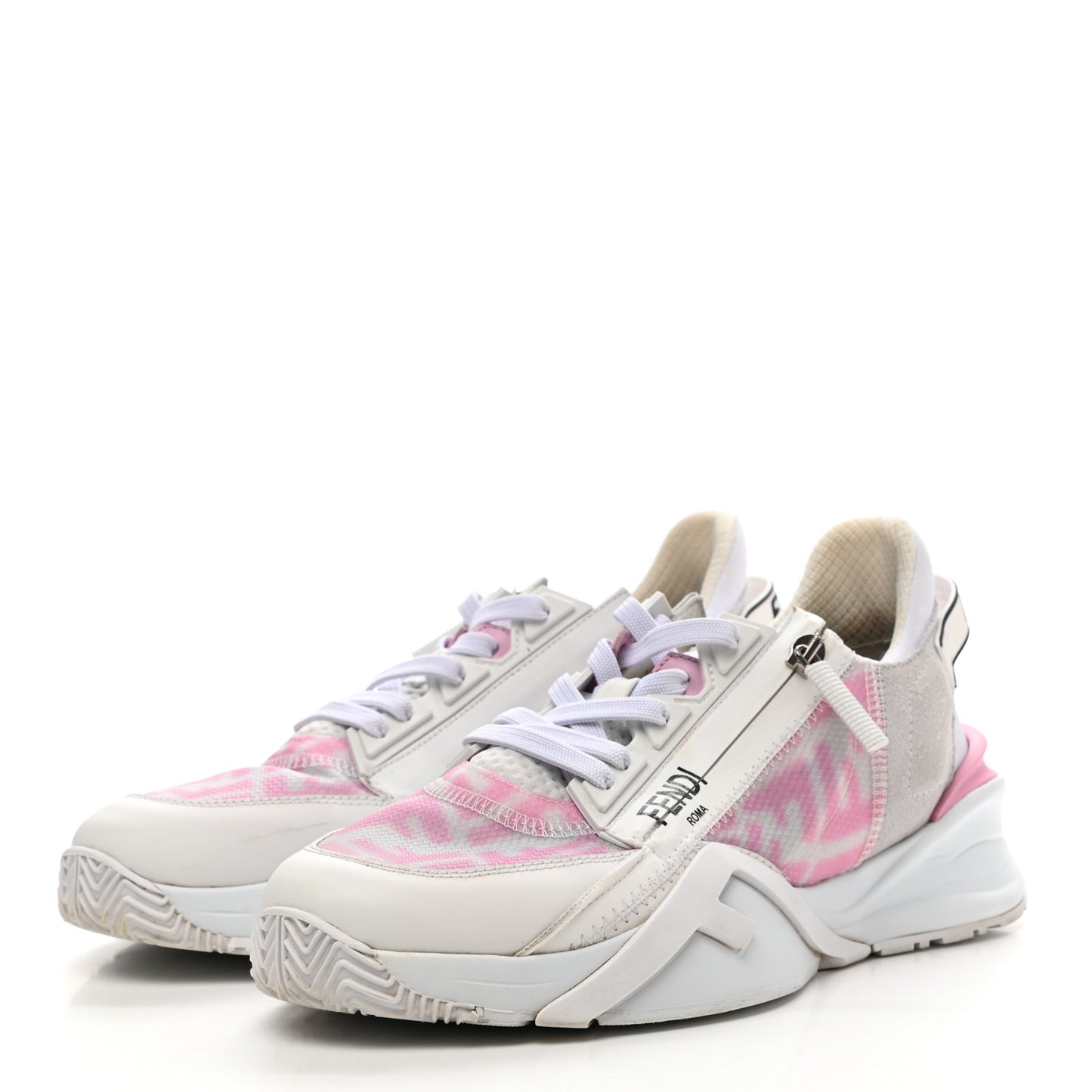 X SARAH COLEMAN Nylon Suede Lycra FF Vertigo Fendi Flow Low Top Sneakers 38 Transparent Rosa White