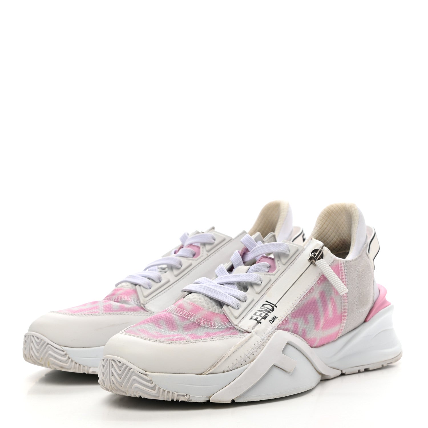 Fendi X SARAH COLEMAN Nylon Suede Lycra FF Vertigo Fendi Flow Low Top Sneakers 38 Transparent Rosa White 3 of 13