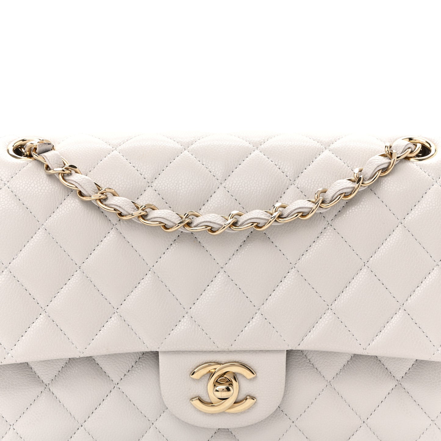 Caviar Quilted Medium Double Flap Light Grey