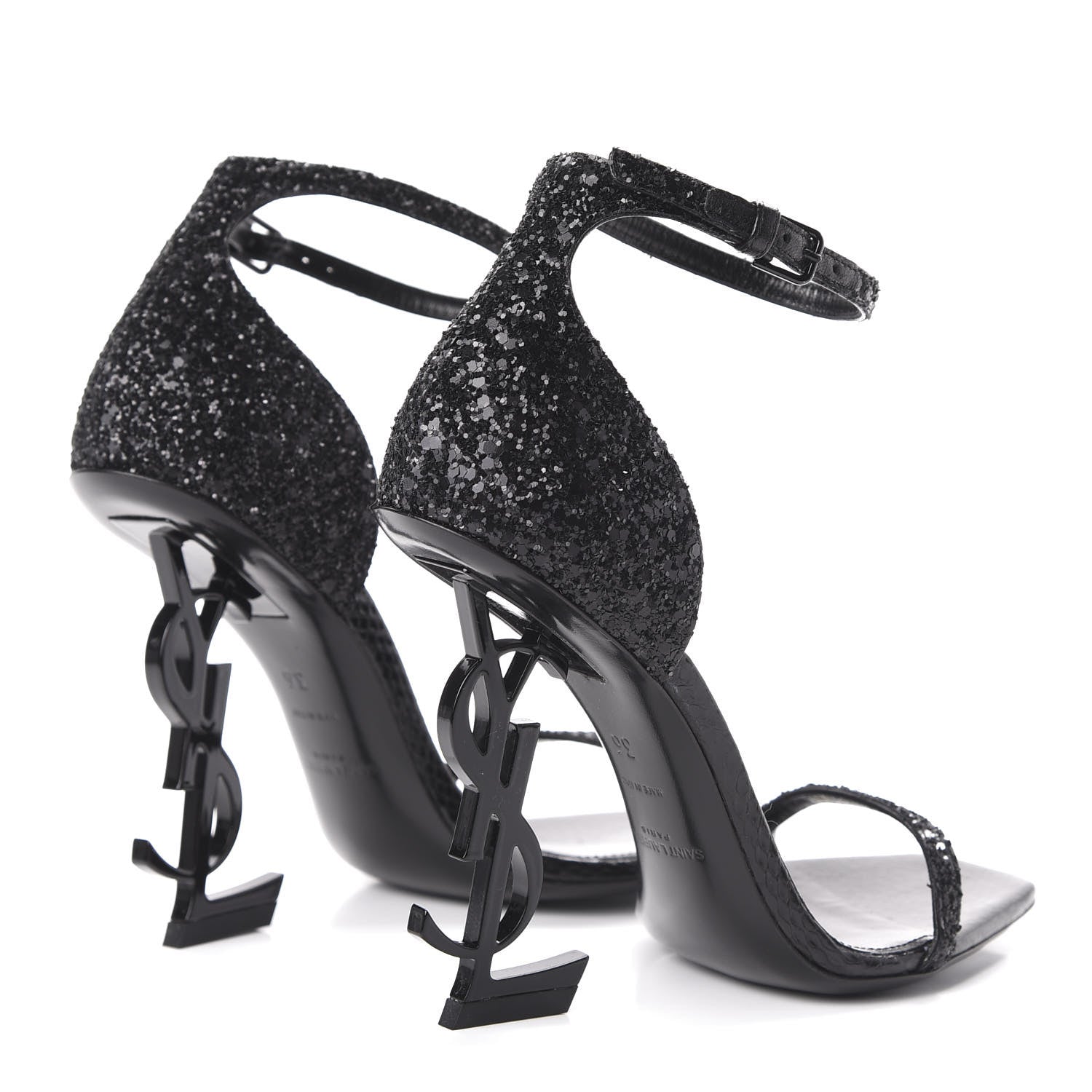 Saint Laurent Glitter Opyum Sandals 36 Black 4 of 10