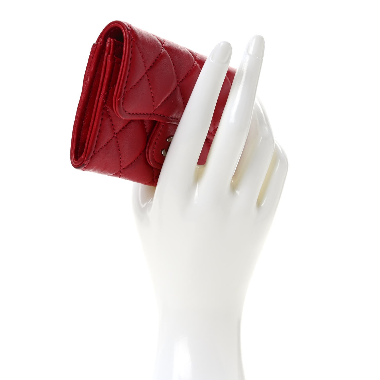 Chanel Lambskin Quilted Flap Card Holder Wallet Red 2 of 10