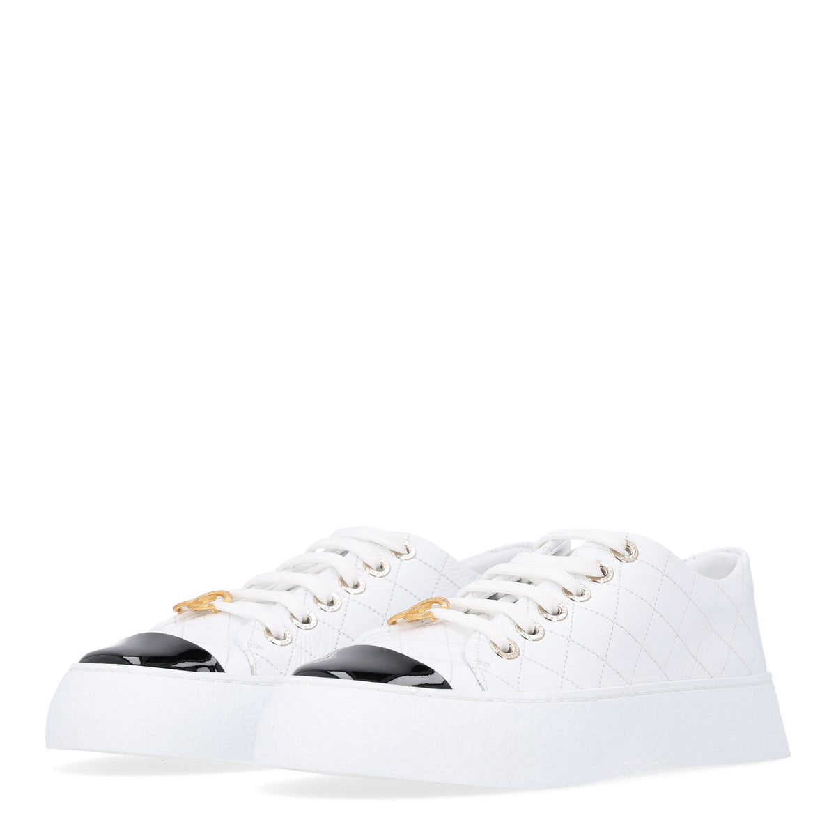 Chanel Crumpled Lambskin Patent Cap Toe CC Stitched Sneakers 38 White Black 4 of 10
