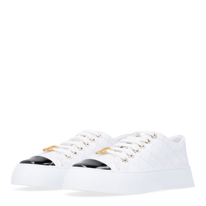 Chanel Crumpled Lambskin Patent Cap Toe CC Stitched Sneakers 38 White Black 4 of 10