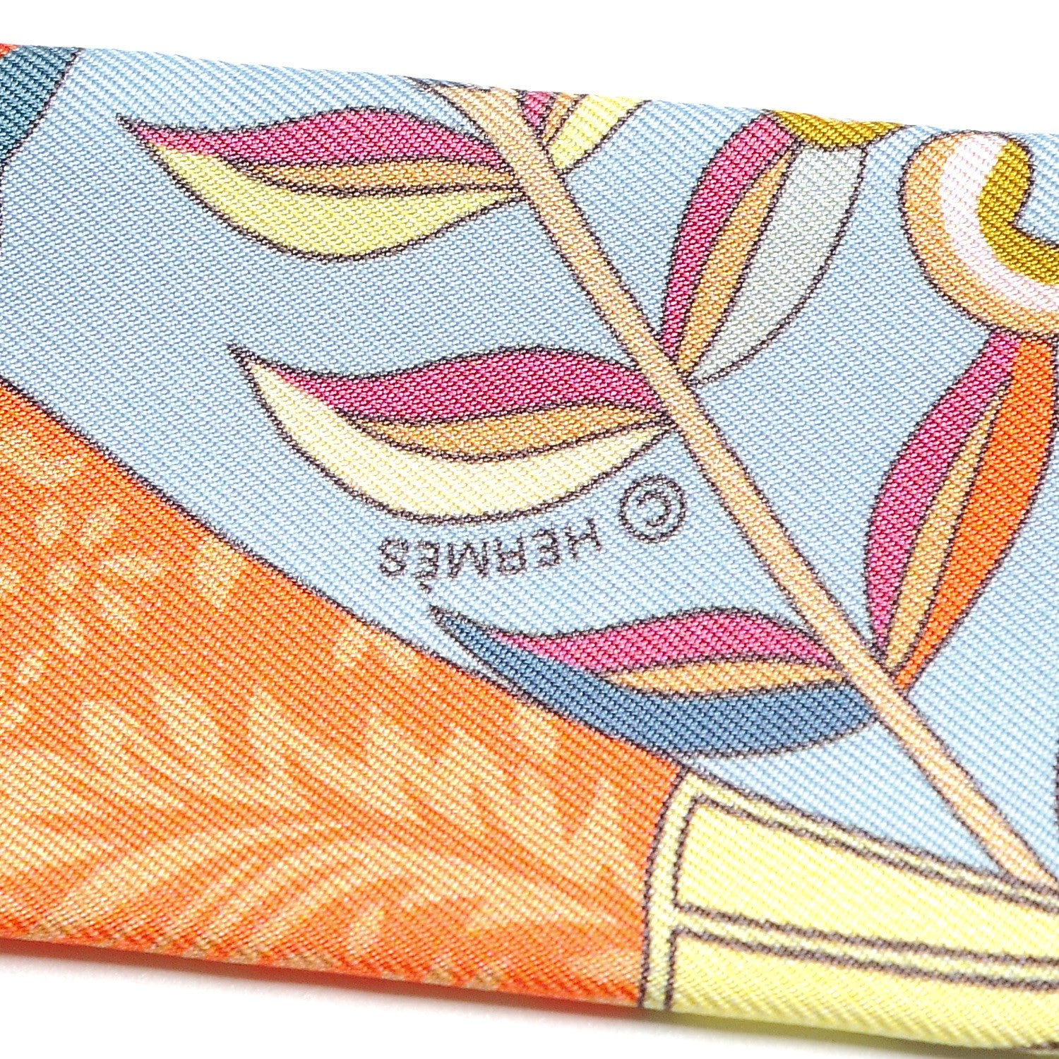 Hermes Silk Fleurs et Papillons de Tissus Twilly Bleu Ciel Corail Jaune 5 of 5