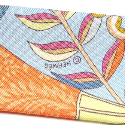 Hermes Silk Fleurs et Papillons de Tissus Twilly Bleu Ciel Corail Jaune 5 of 5