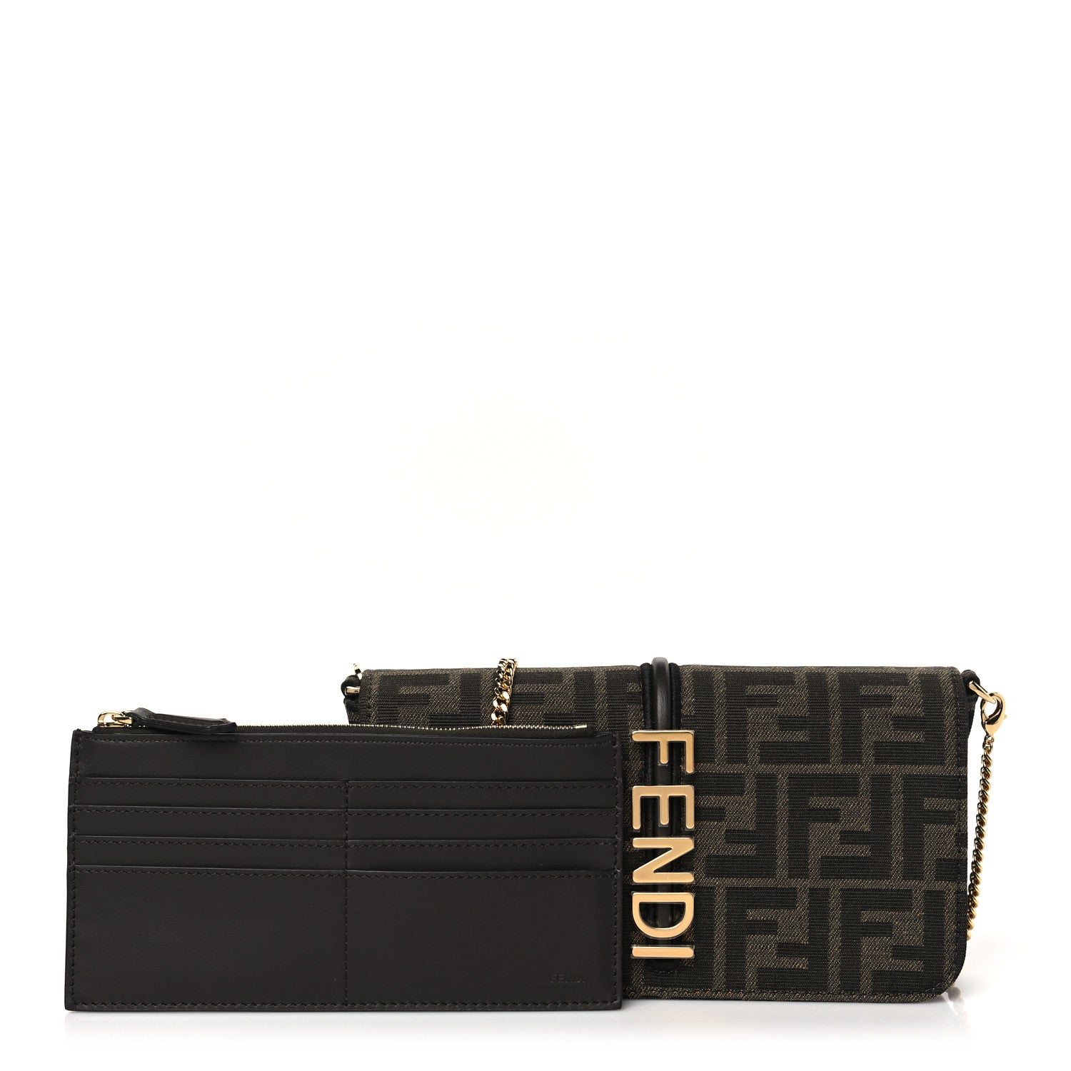 Fendi Fabric Jacquard Vitello Grace FF 1974 Fendigraphy Wallet On Chain Tobacco Moro Ebano 1 of 8