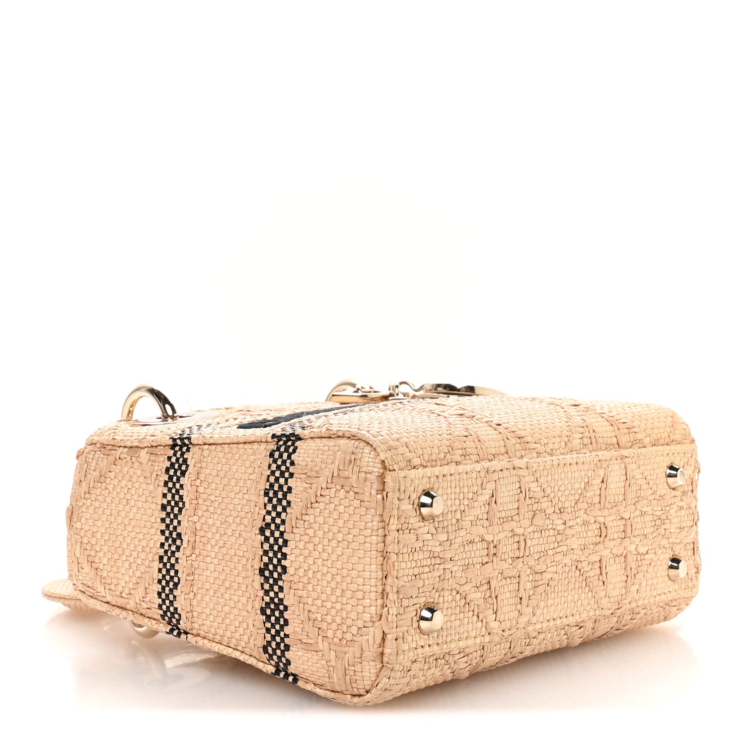 Christian Dior Raffia Woven Cannage Embroidered Mini Lady D-Lite Natural Black 4 of 10