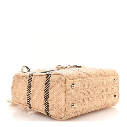 Christian Dior Raffia Woven Cannage Embroidered Mini Lady D-Lite Natural Black 4 of 10