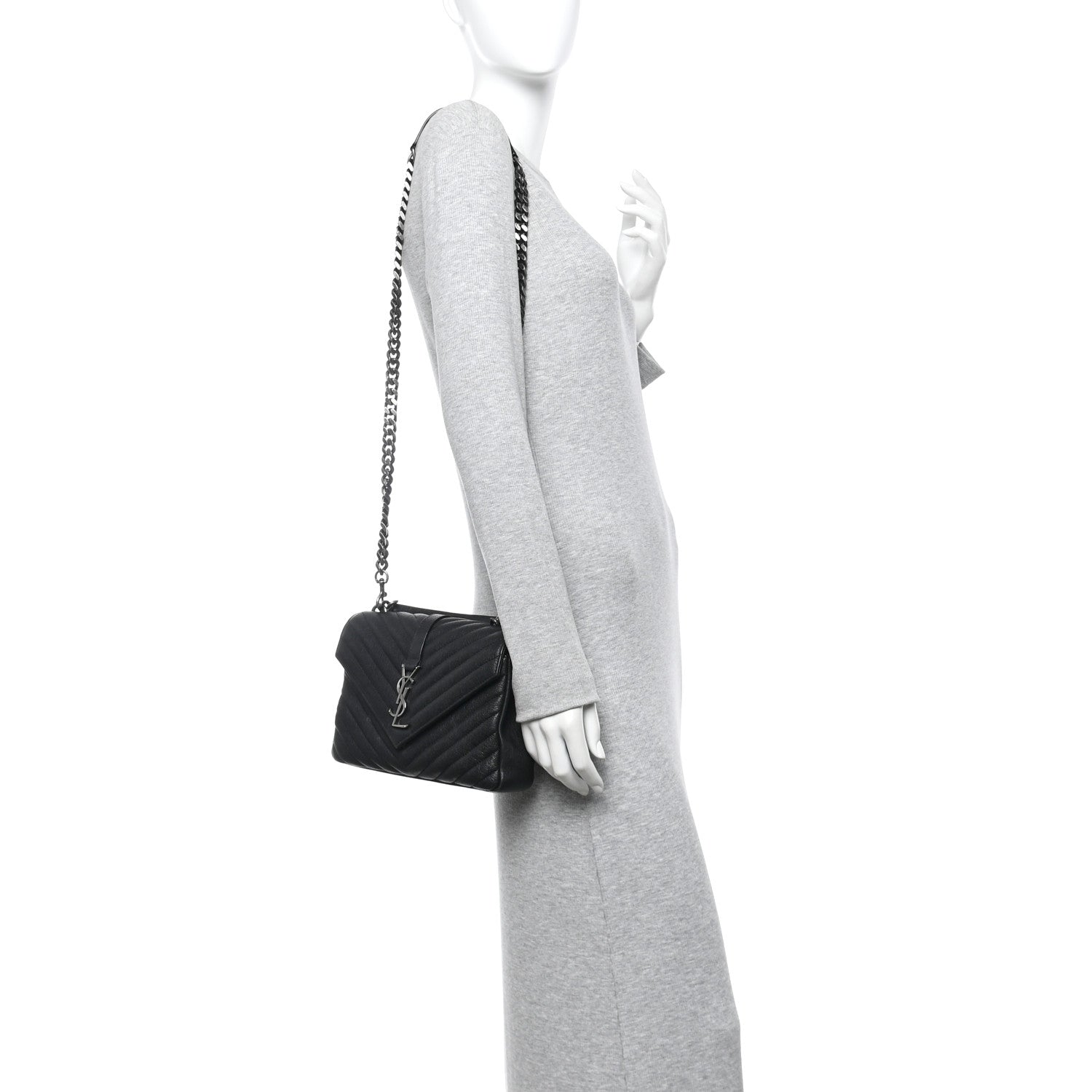 Saint Laurent Sheepskin Matelasse Chevron Monogram Medium College Bag Black 2 of 10
