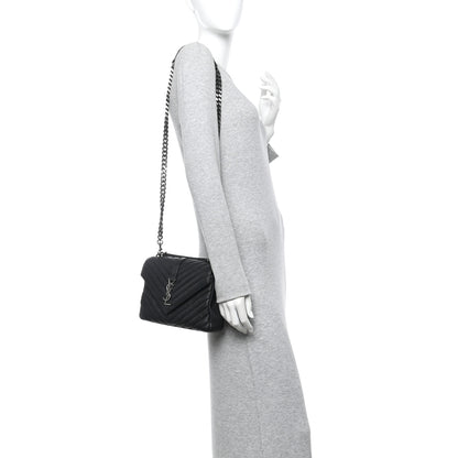 Saint Laurent Sheepskin Matelasse Chevron Monogram Medium College Bag Black 2 of 10