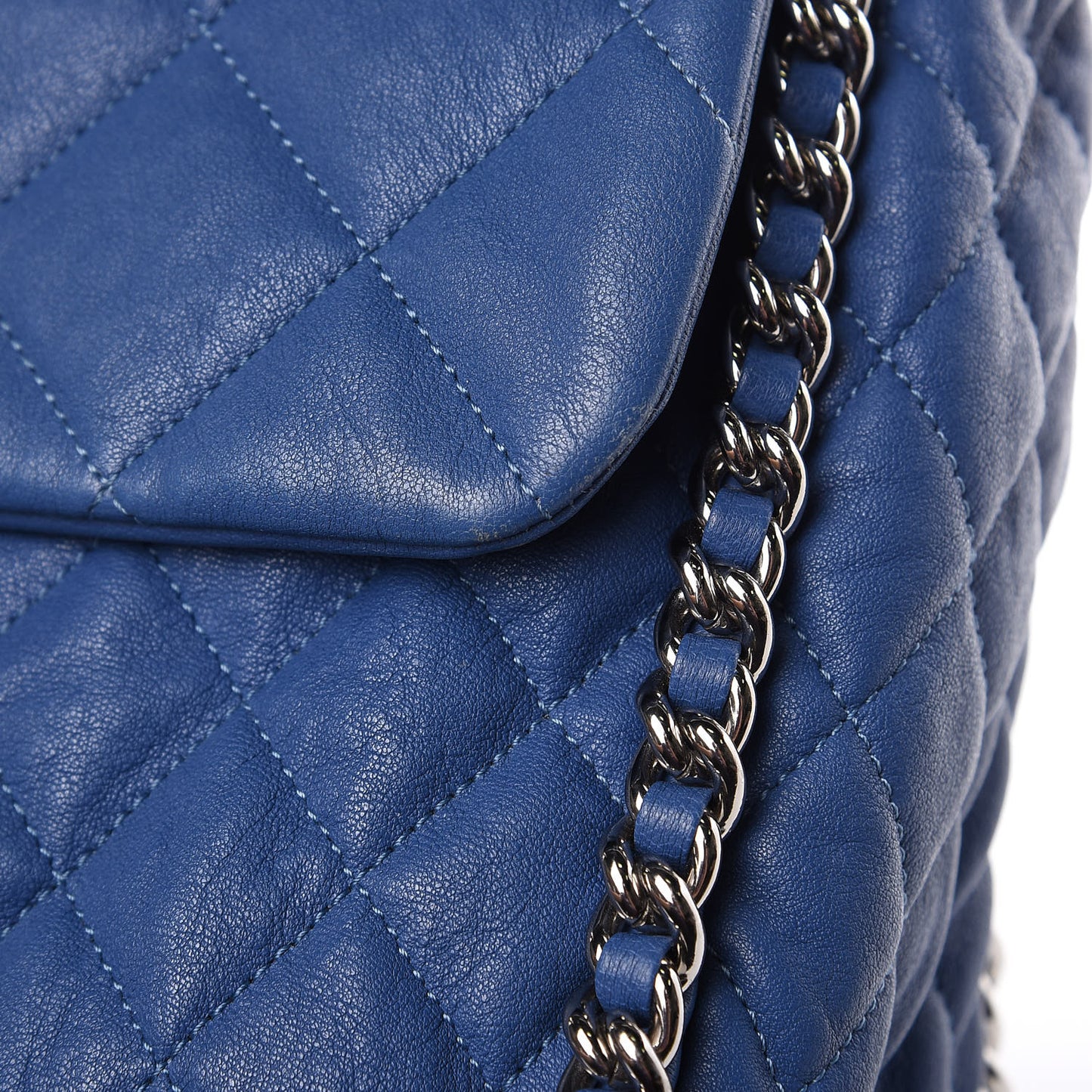 Washed Lambskin Quilted Chain Around Maxi Flap Light Blue