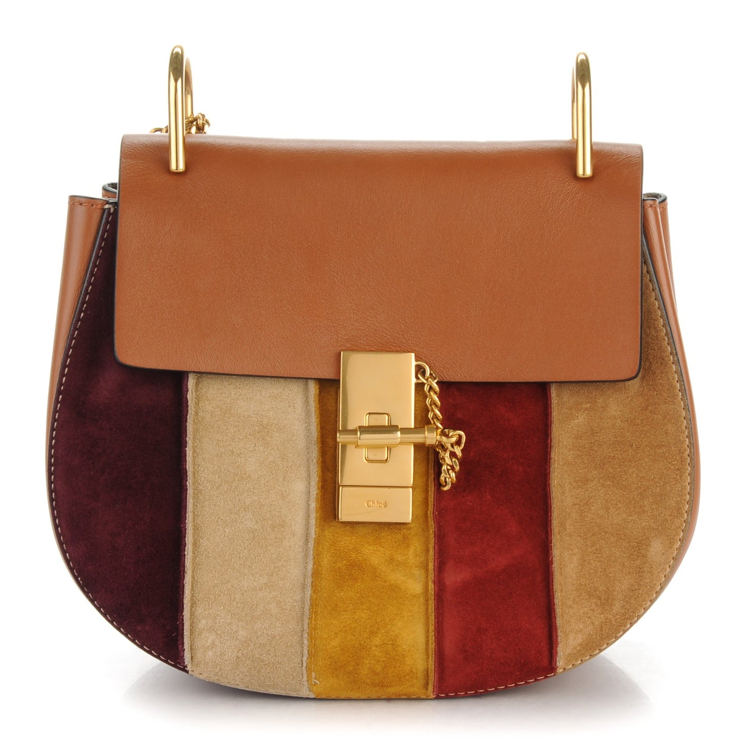 Suede Calfskin Patchwork Medium Drew Shoulder Bag Caramel