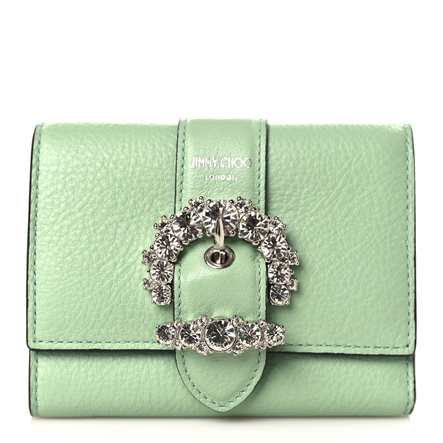 Calfskin Crystal Cheri Case Wallet Light Green