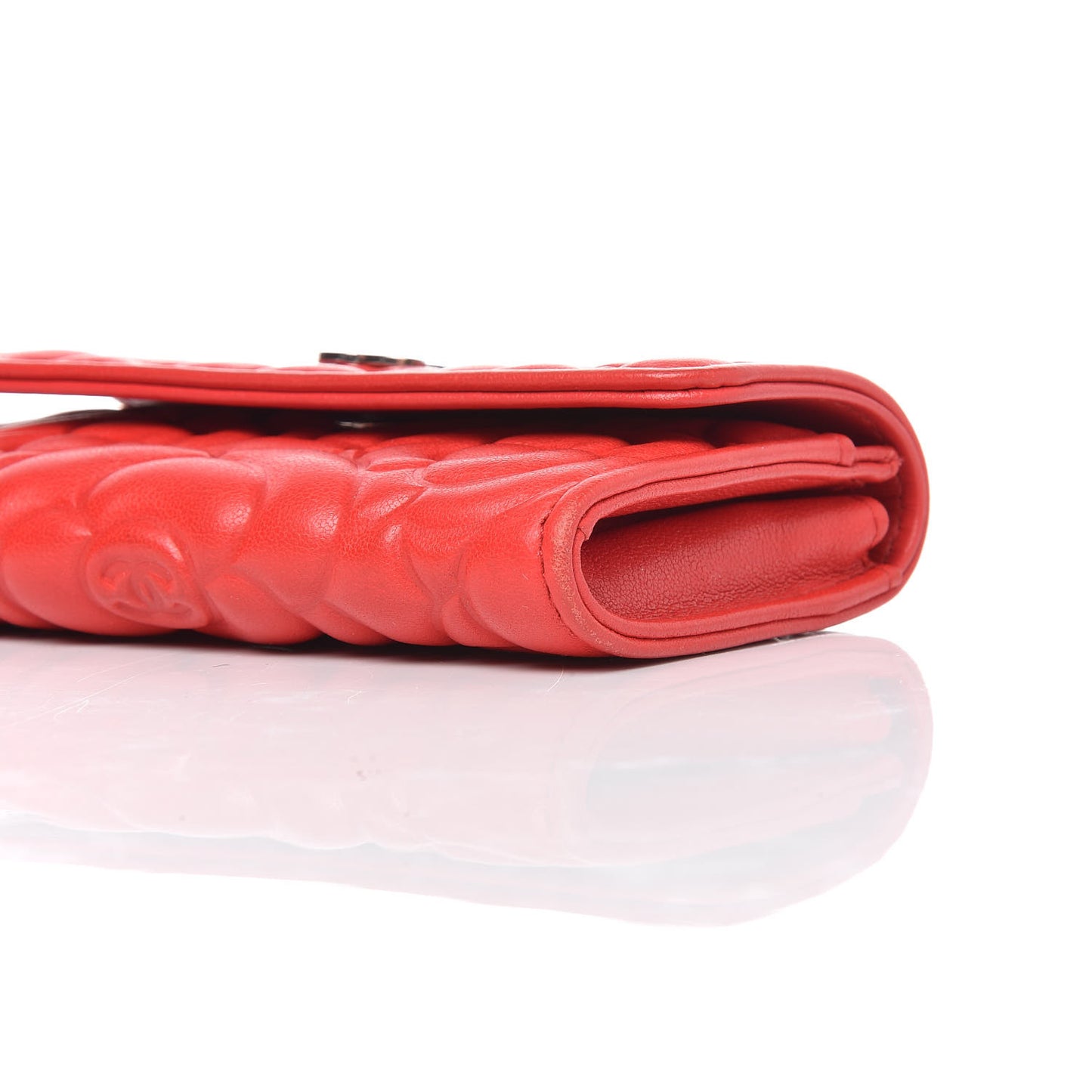 Goatskin Camellia Embossed Card Holder Red
