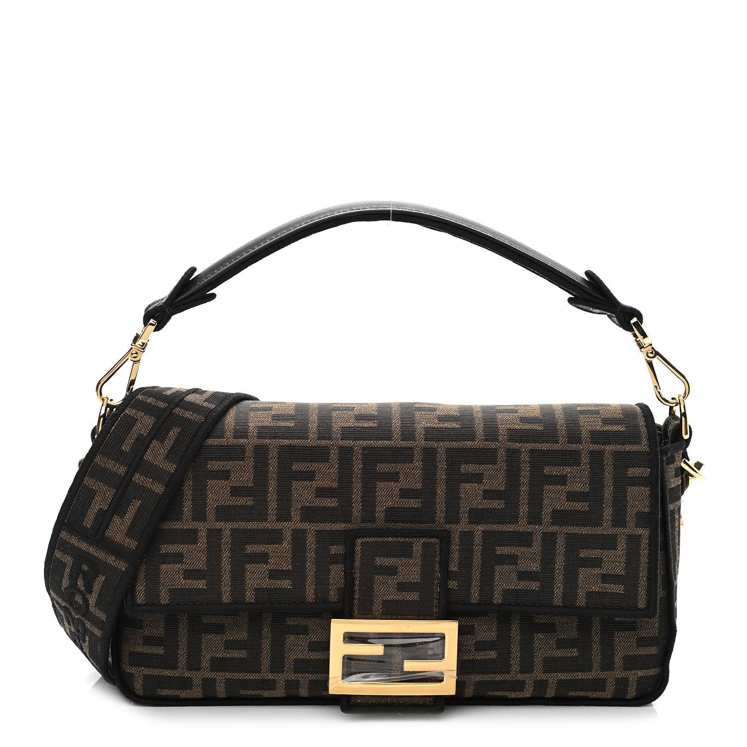 Fendi Fabric Jacquard FF 1974 Medium Baguette Tobacco Moro Black 1 of 13