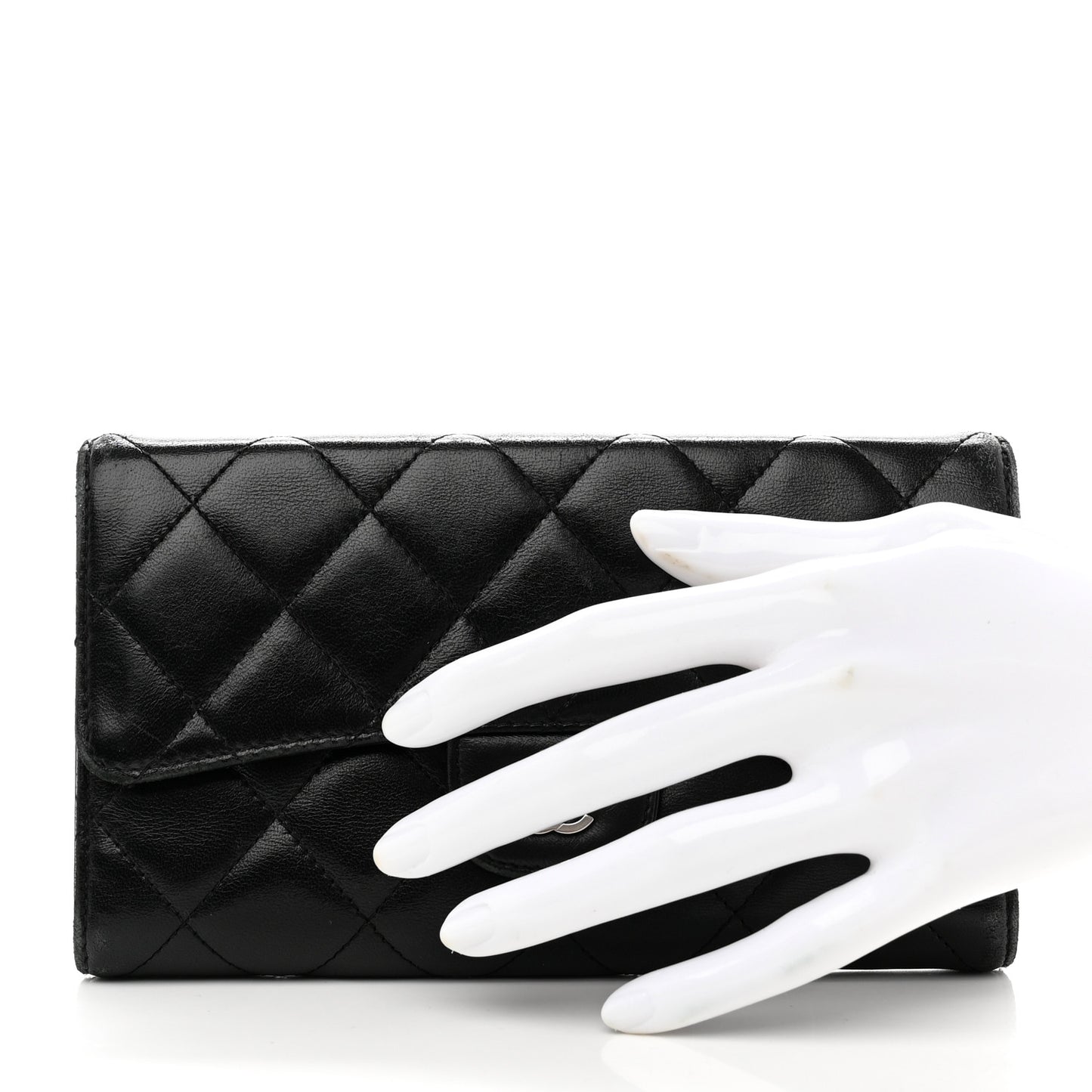 Lambskin Quilted Large Flap Wallet Black