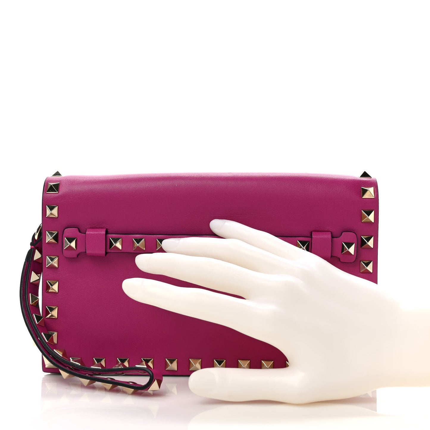 Nappa Small Rockstud Wristlet Clutch Fuxia