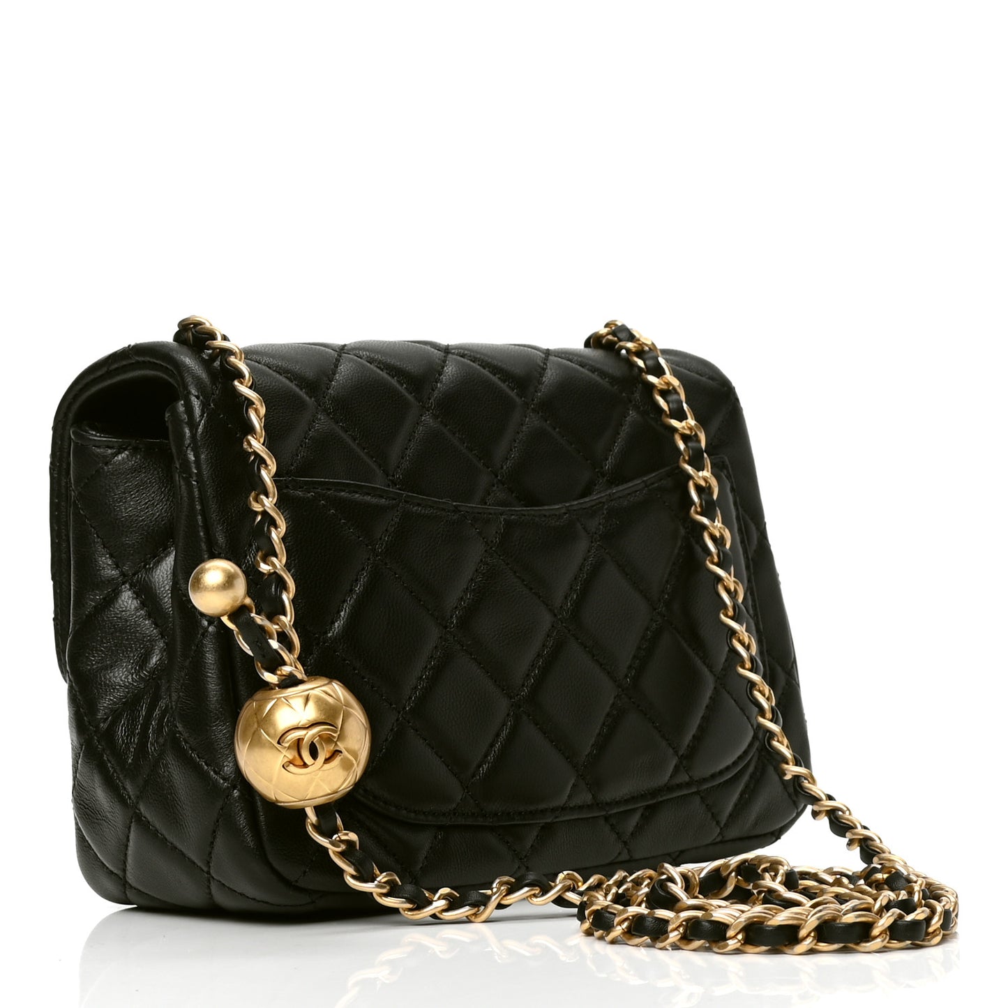 Lambskin Quilted Mini Pearl Crush Flap Black