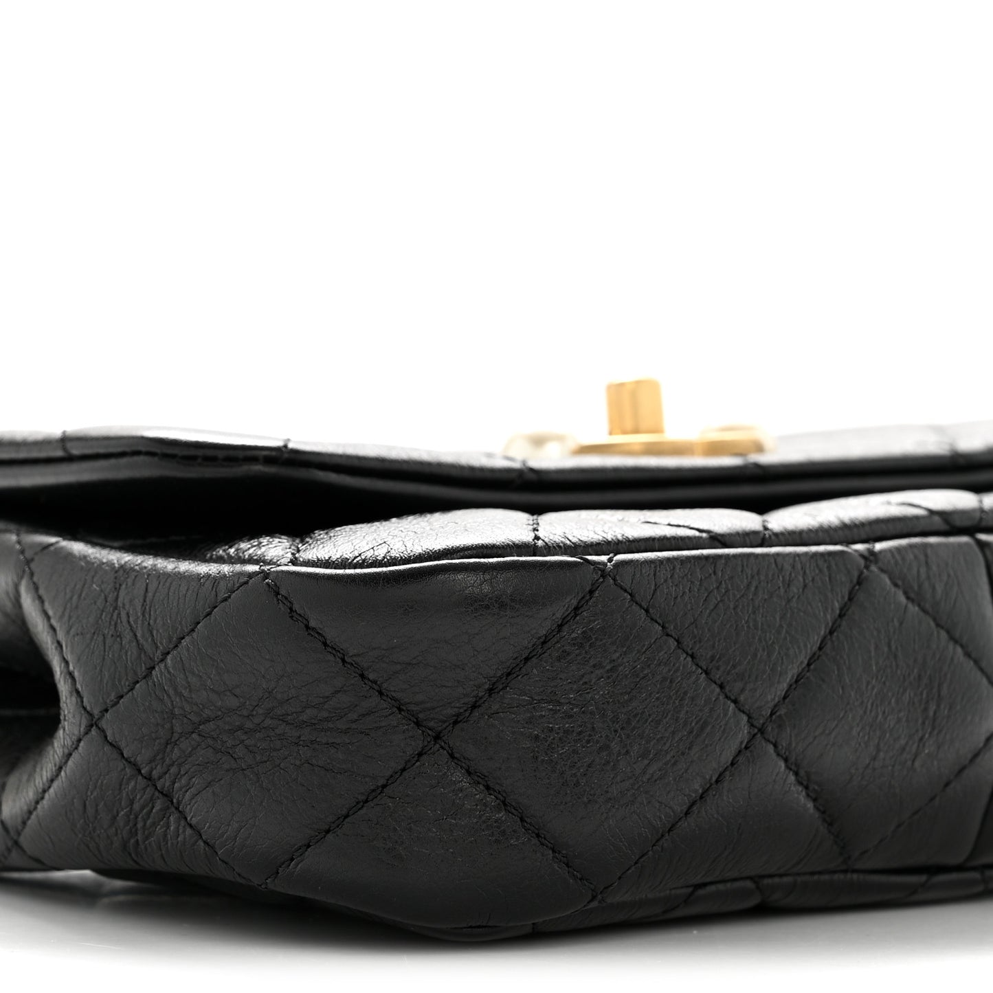Glazed Calfskin Quilted Mini Pearl Side Flap Black