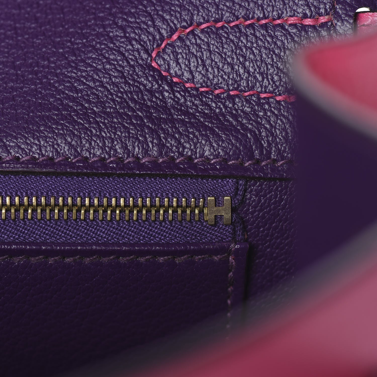 Hermes Chevre Mysore Horseshoe Birkin 30 Rose Tyrien Ultraviolet 16 of 35