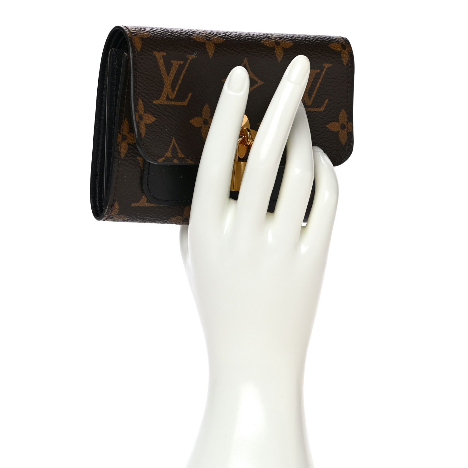 Louis Vuitton Monogram Flower Lock Compact Wallet Black 2 of 14