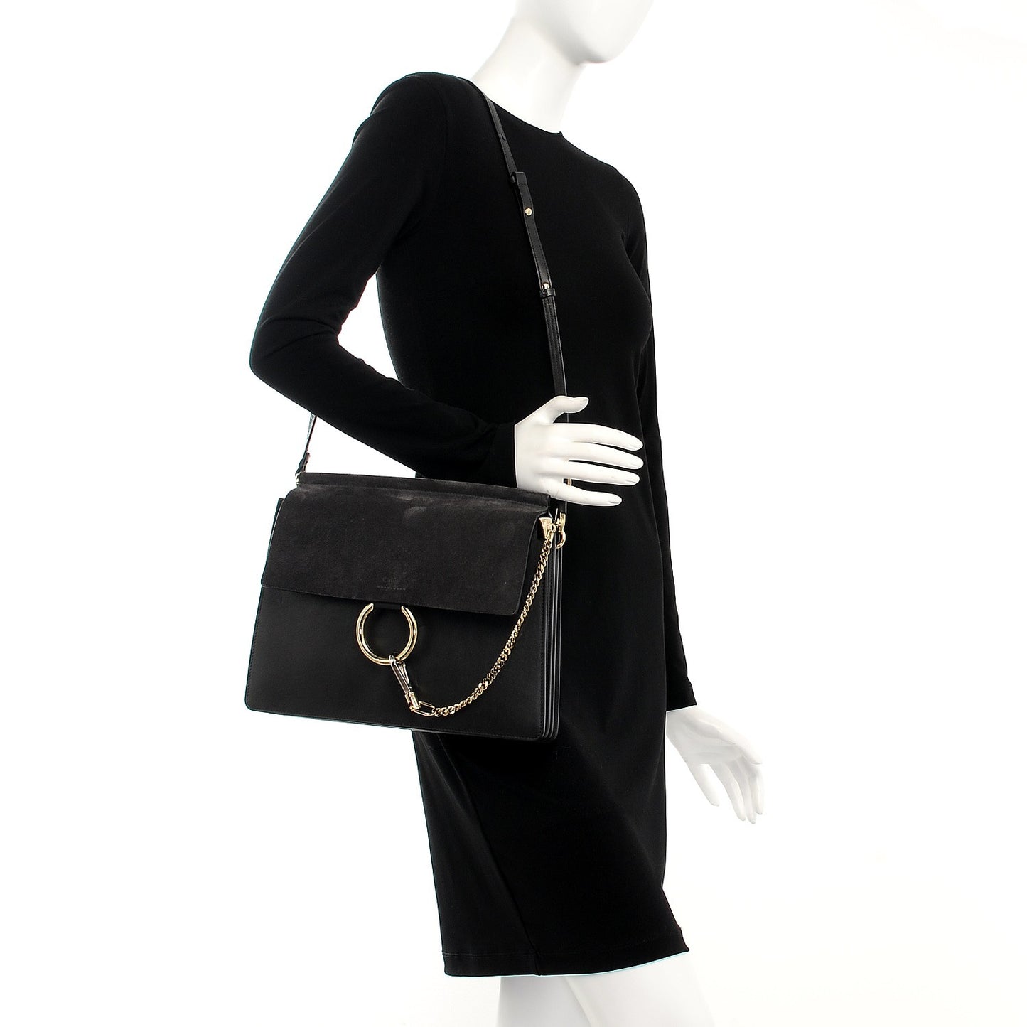 Suede Calfskin Medium Faye Shoulder Bag Carbon Grey