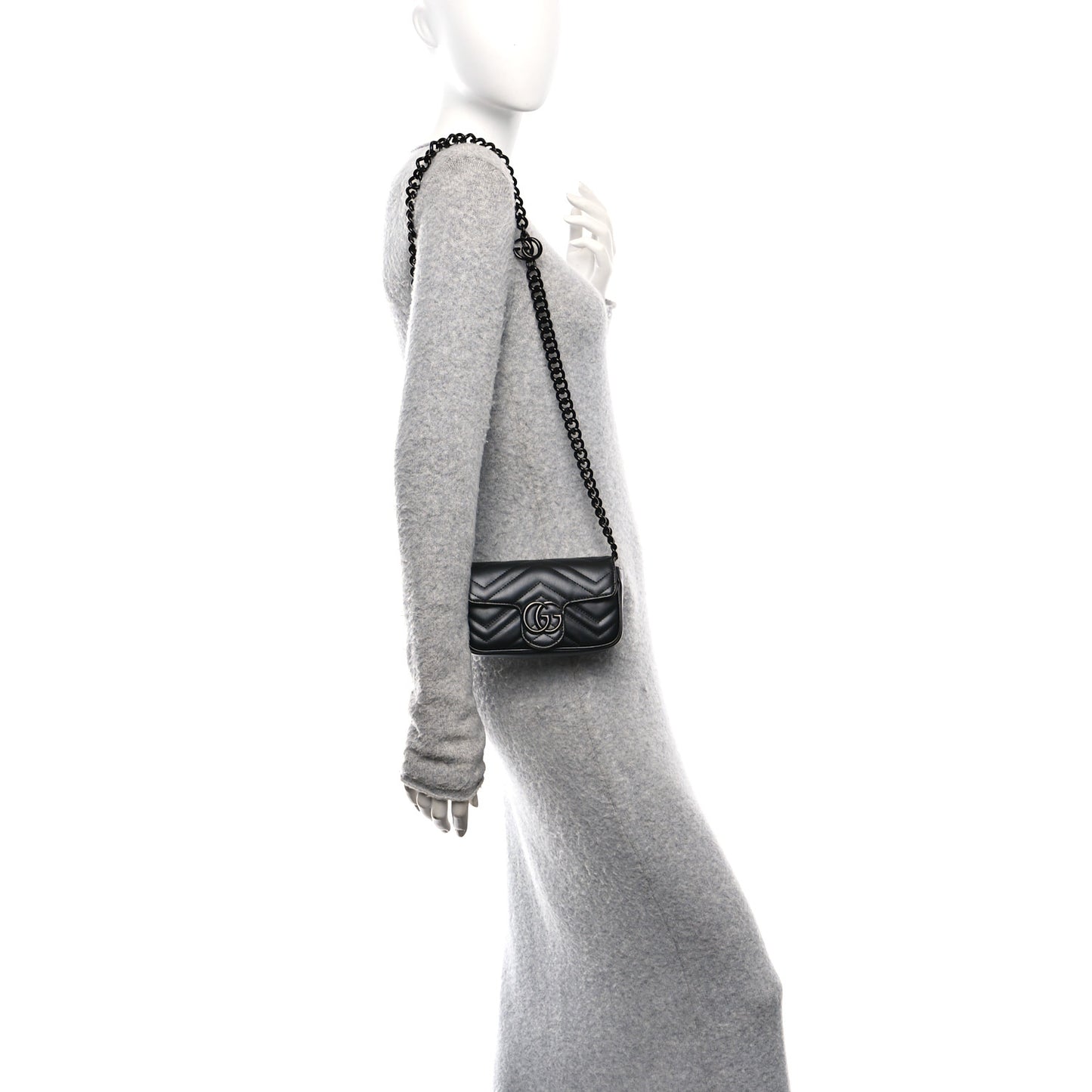 Calfskin Matelasse Monochrome GG Marmont Chain Belt Bag Black