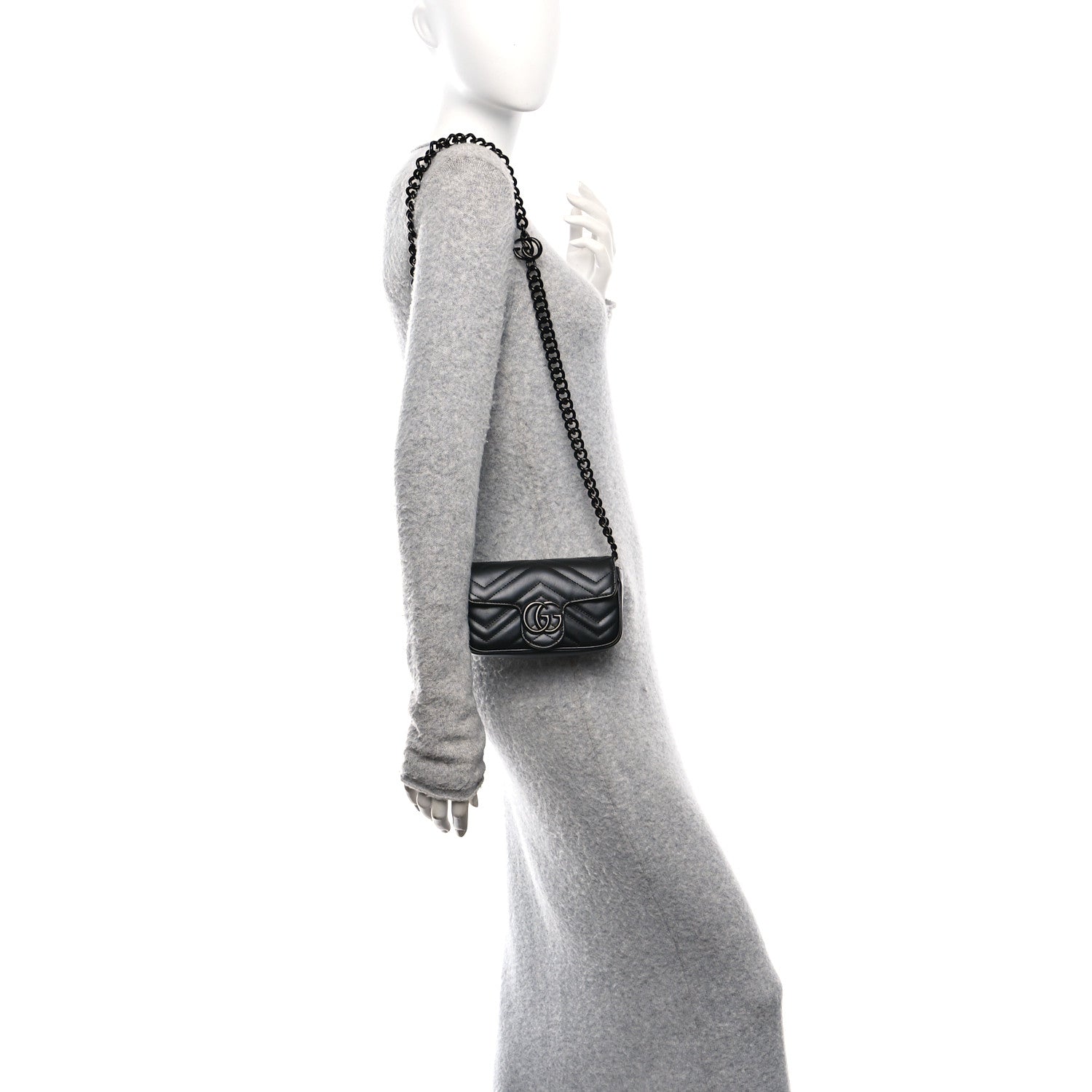 Gucci Calfskin Matelasse Monochrome GG Marmont Chain Belt Bag Black 2 of 10