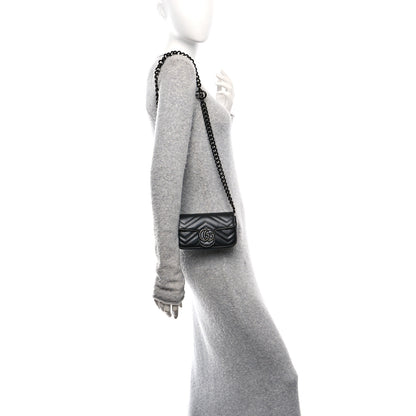 Gucci Calfskin Matelasse Monochrome GG Marmont Chain Belt Bag Black 2 of 10