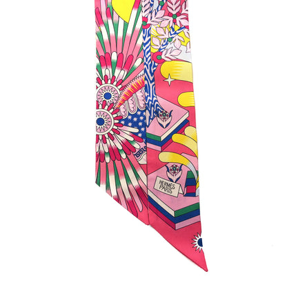 Hermes Silk La Source de Pegase Twilly Rose Vif Jaune Vif 2 of 4