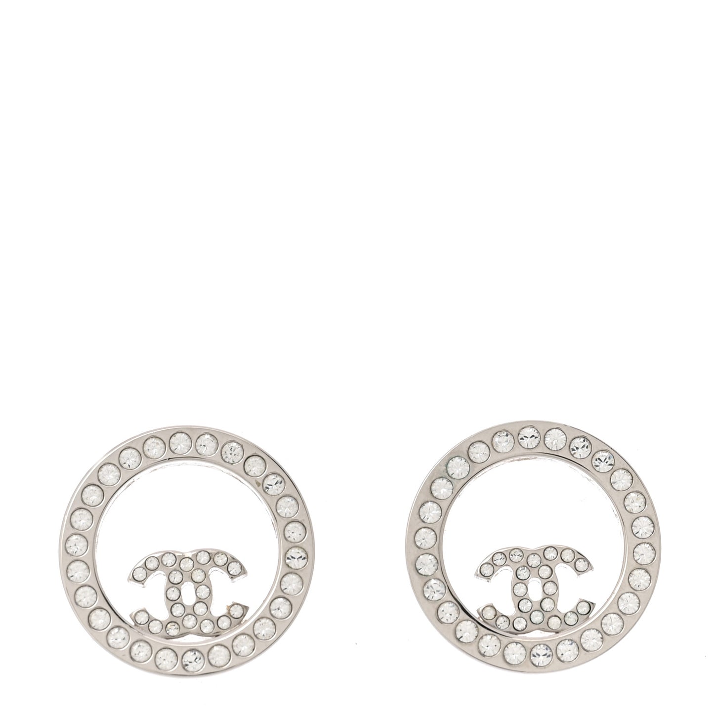 Crystal CC Round Earrings Silver