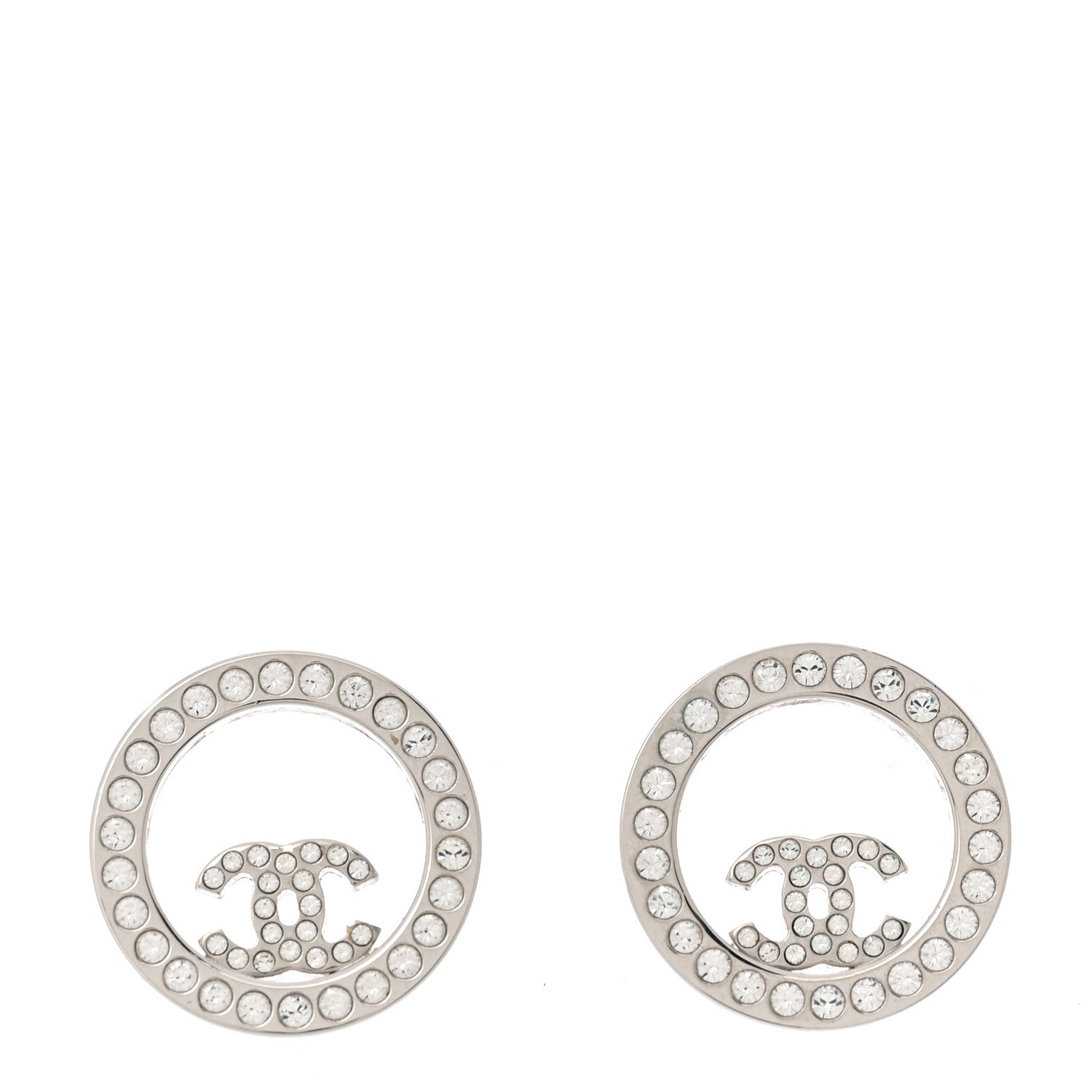 Chanel Crystal CC Round Earrings Silver 1 of 5