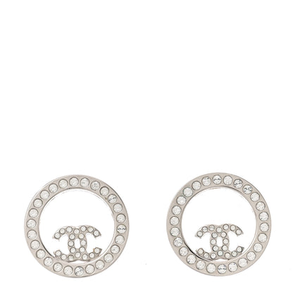 Chanel Crystal CC Round Earrings Silver 1 of 5