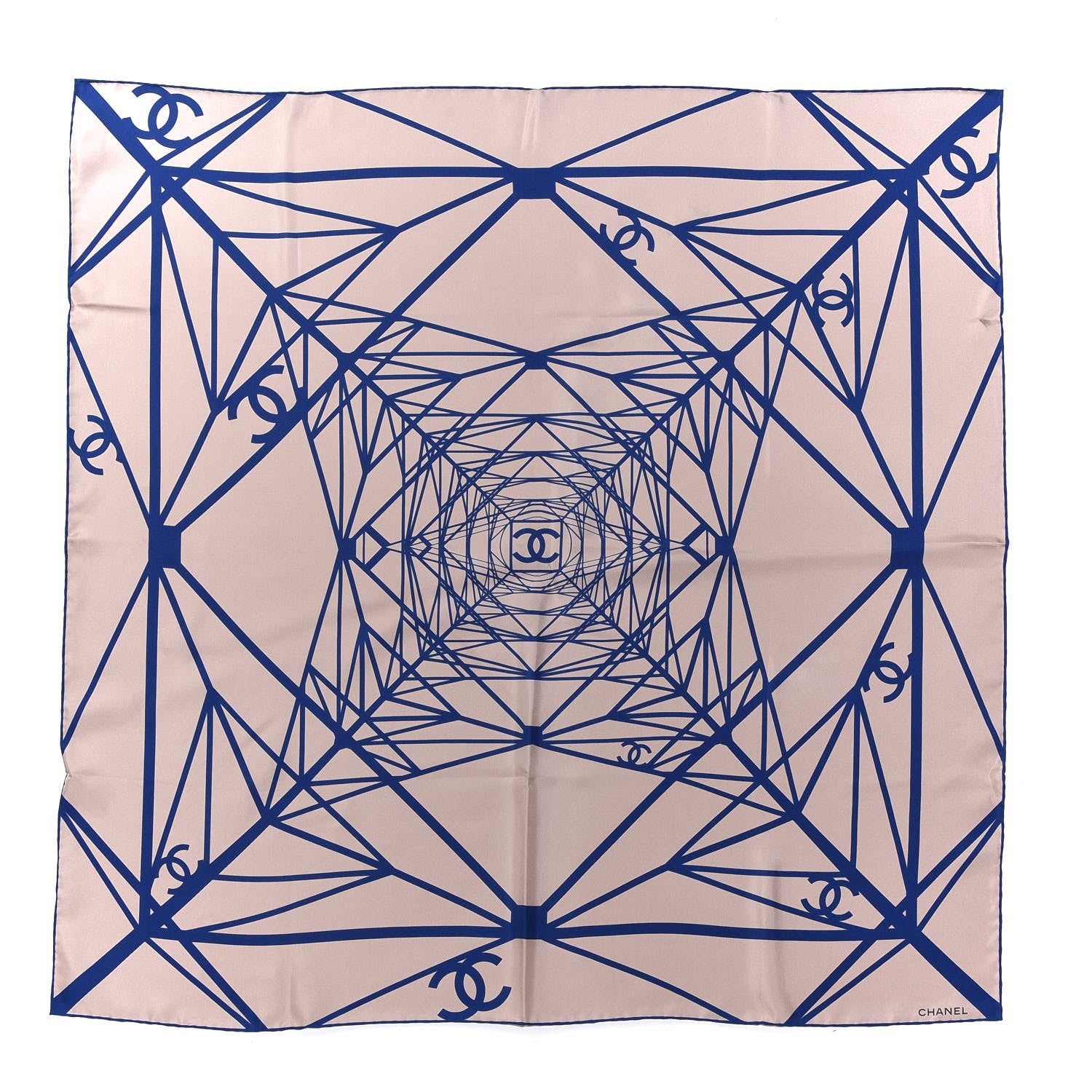 Chanel Silk CC Geometric Scarf Beige Blue 1 of 5