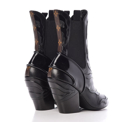 Louis Vuitton Patent Calfskin Monogram Fireball Ankle Boots 39 Black 4 of 9