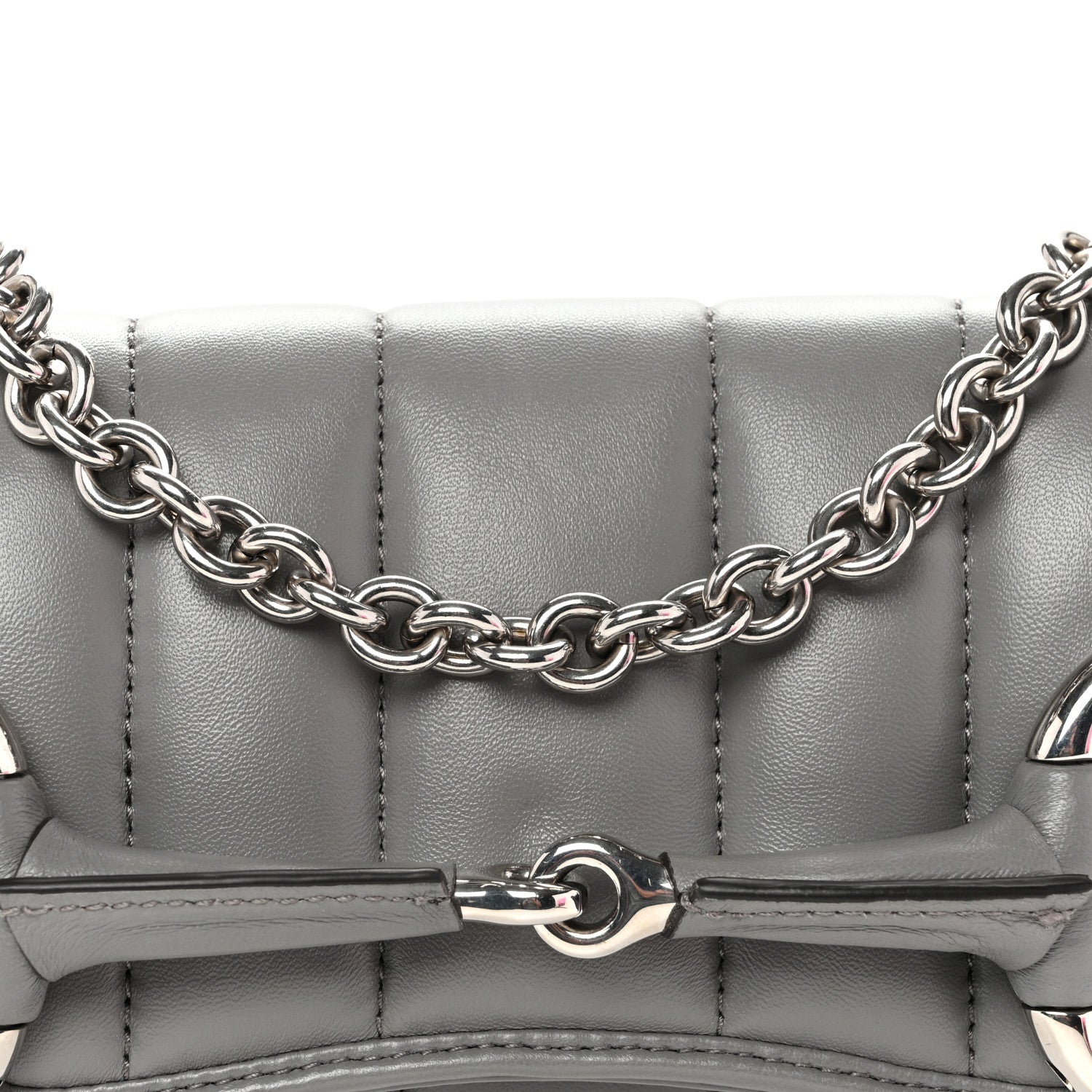 Gucci Nappa Vertical Matelasse Small Maxi Horsebit Chain Shoulder Bag Gray 7 of 9
