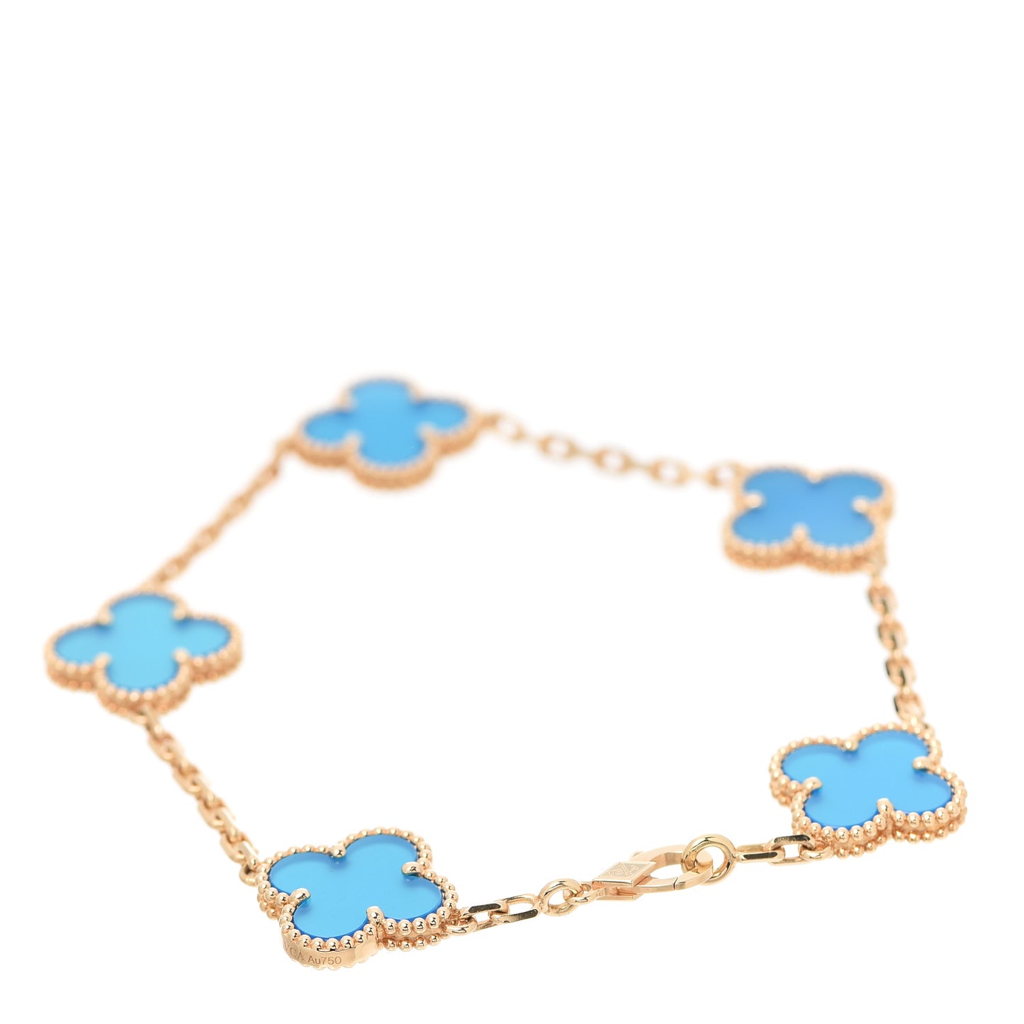 18K Yellow Gold Blue Agate 5 Motifs Vintage Alhambra Bracelet