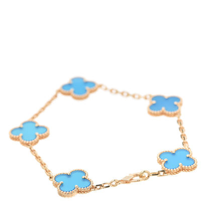 Van Cleef & Arpels 18K Yellow Gold Blue Agate 5 Motifs Vintage Alhambra Bracelet 3 of 7