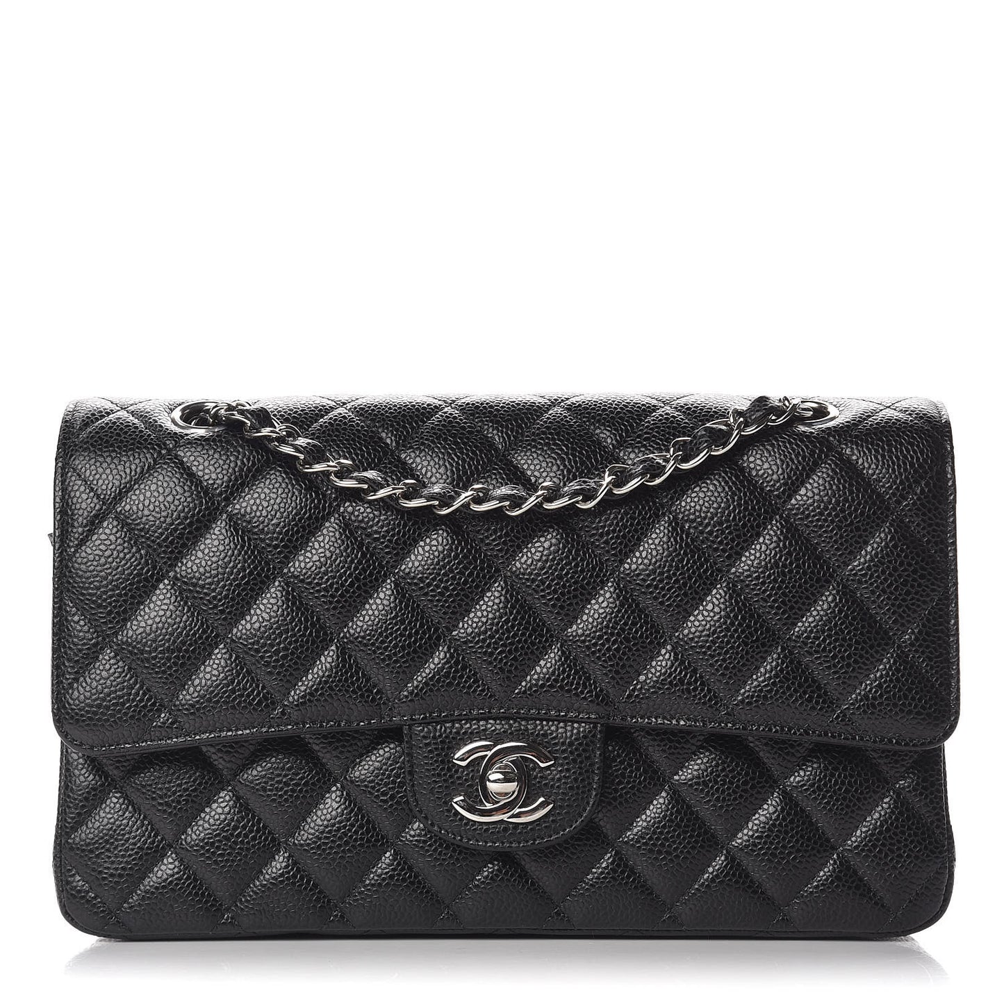 Caviar Quilted Medium Double Flap Black