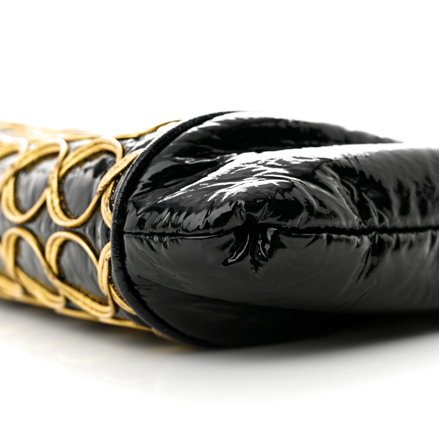 Patent Embroidered Clutch With Chain Black Gold