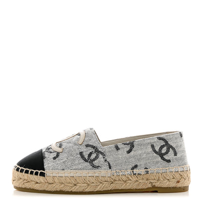 Chanel Cotton Jacquard Grosgrain CC Print Espadrilles 35 Grey Black 1 of 10