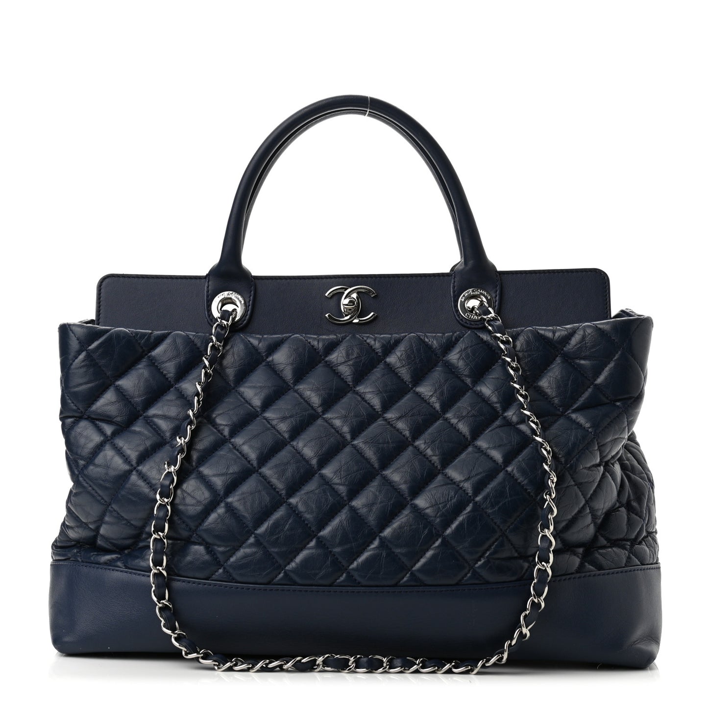 Aged Calfskin Quilted Be CC Tote Blue
