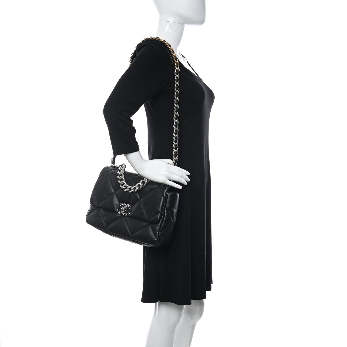 Lambskin Quilted Large Chanel 19 Flap Black