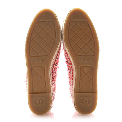 Chanel Tweed Grosgrain CC Espadrilles 38 Coral Red Pink Black 5 of 9