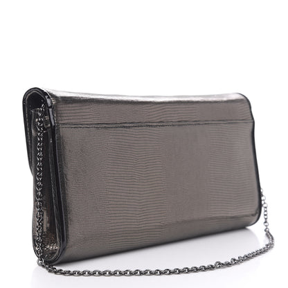 Christian Louboutin Metallic Laminato Embossed Lizard Riviera Clutch Anthracite 3 of 8