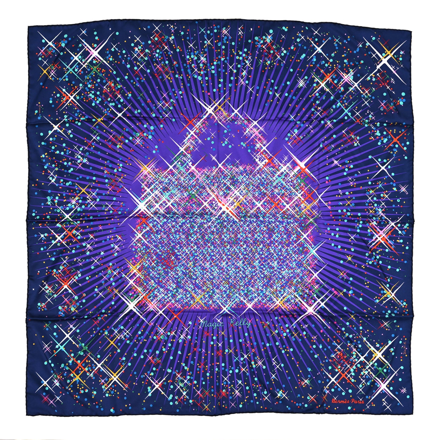 Silk Magic Kelly Scarf 90 Marine Violet Turquoise